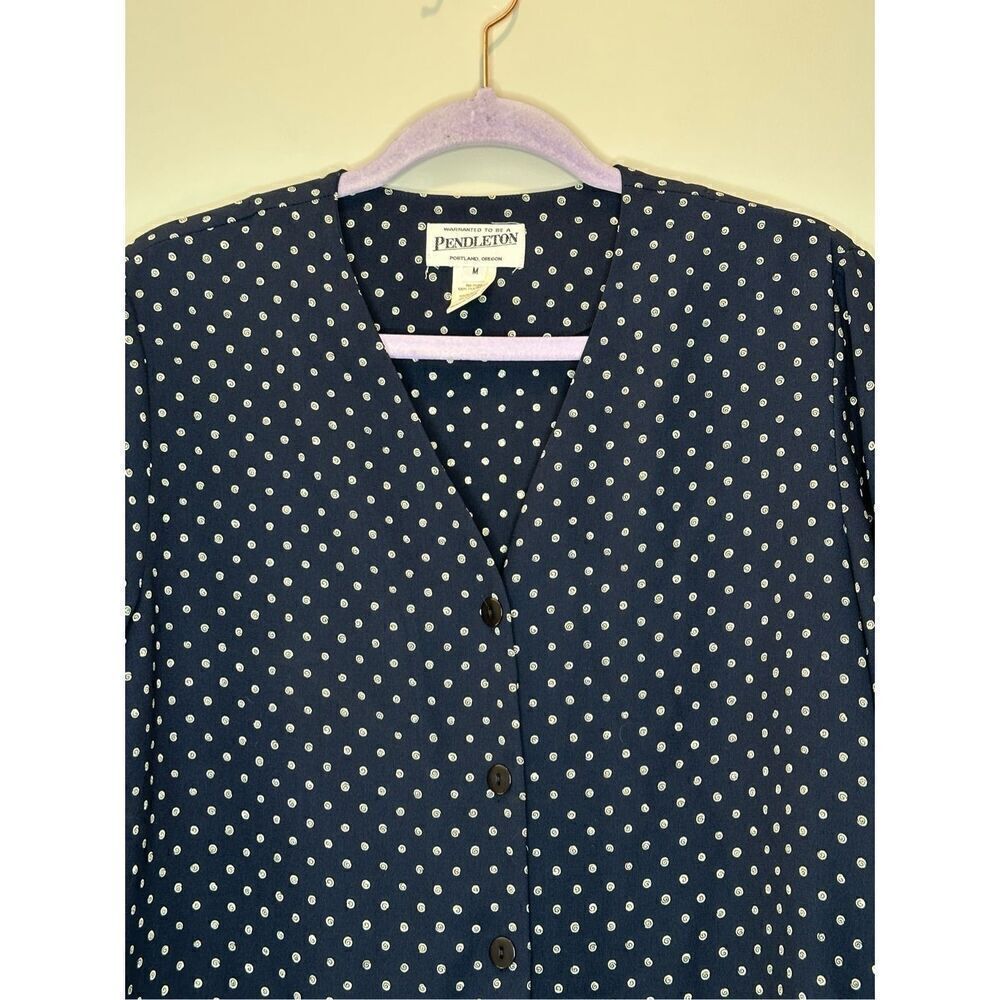 Pendleton Navy Print Button Front Tunic Blouse Size Medium - Picture 2 of 7